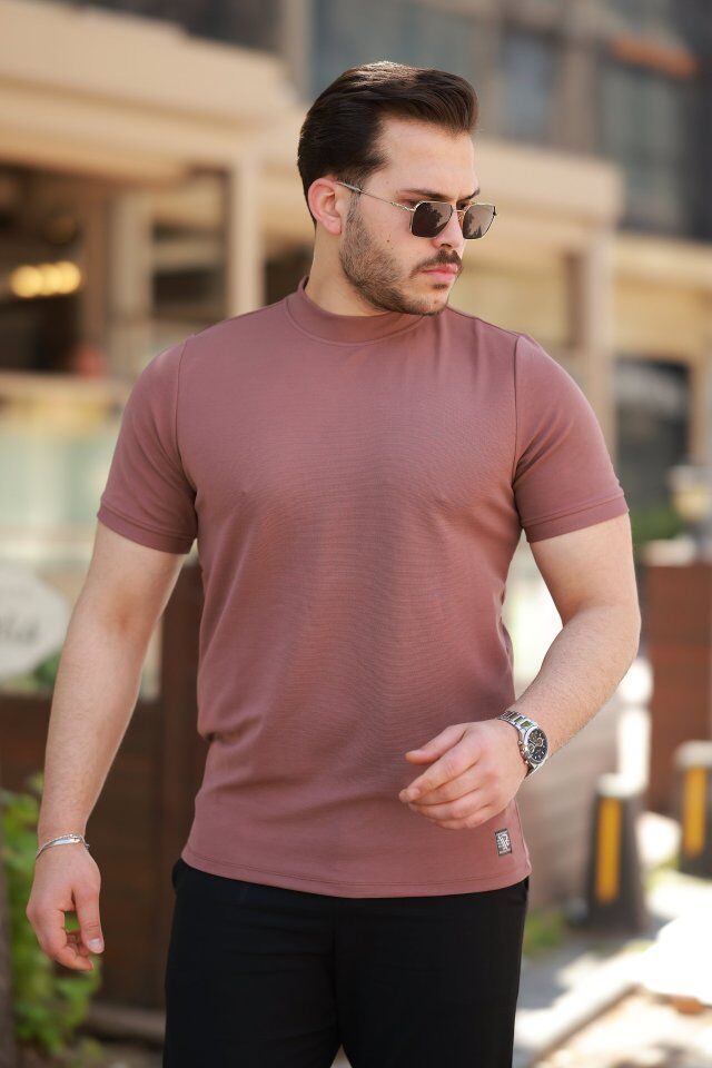 Erkek Ince çizgi Dokulu Kısa Kollu T-shirt
