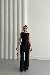 JAKAR KETEN KOLSUZ BLUZ-PANTOLON TK - Siyah