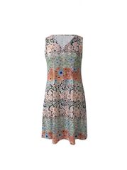 Kadın Kolsuz V Yaka çiçek Desenli Süprem Elbise