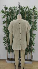 Kadın Kısa Kollu V Yaka Sırt Düğme Detay Triko Bluz