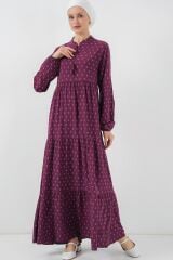1627 Yaka Bağcıklı Tesettür Elbise - Çapa Mor
