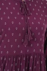 1627 Yaka Bağcıklı Tesettür Elbise - Çapa Mor