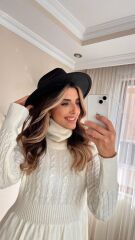 Kadın Uzun Kollu Balıkçı Yaka Belden Yaka Belden Büzgülü Kısa Triko Elbise