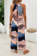 Kadın Omuzlardan Açık Boyundan Geçmeli Beli Lastikli Desenli Dalgıç Tulum