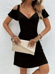 Kadın Askılı Derin V Yakalı Viskon Elbise