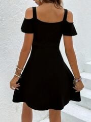 Kadın Askılı Derin V Yakalı Viskon Elbise