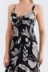 Askılı Viscon Elbise - Siyah