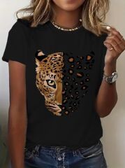 Kadın Kısa Kollu Bisiklet Yaka Desenli Viskon Bluz