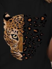 Kadın Kısa Kollu Bisiklet Yaka Desenli Viskon Bluz