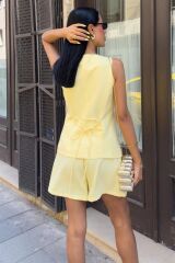 Gold Düğme Detaylı Yelek Şort Cotton Takım 10208