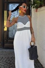 Roba Çizgili Uzun Triko Elbise 2858