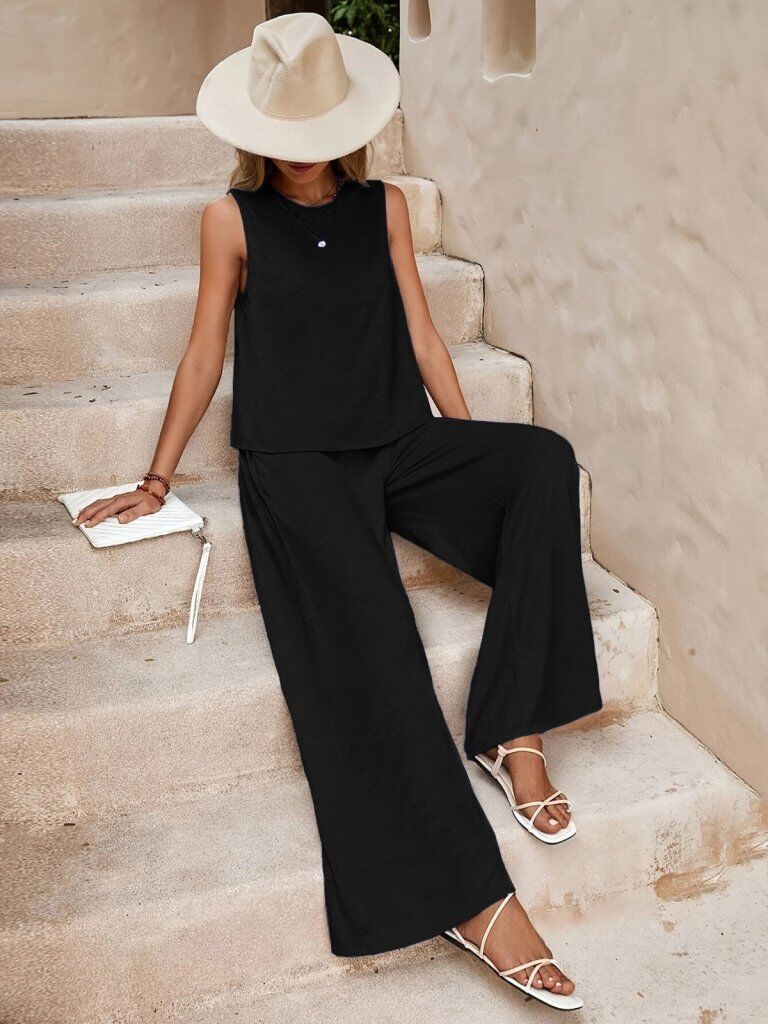 Kadın Sıfır Kollu Bisiklet Yaka Aerobin Bluz Ve Pantolon Ikili Takım