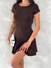 Kısa Kollu Mini Elbise - Kahverengi