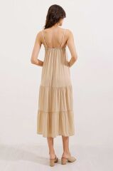 2403 Askılı Midi Elbise - Krem