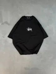 Unisex Bisiklet Yaka Baskılı Oversize T-Shirt - Siyah