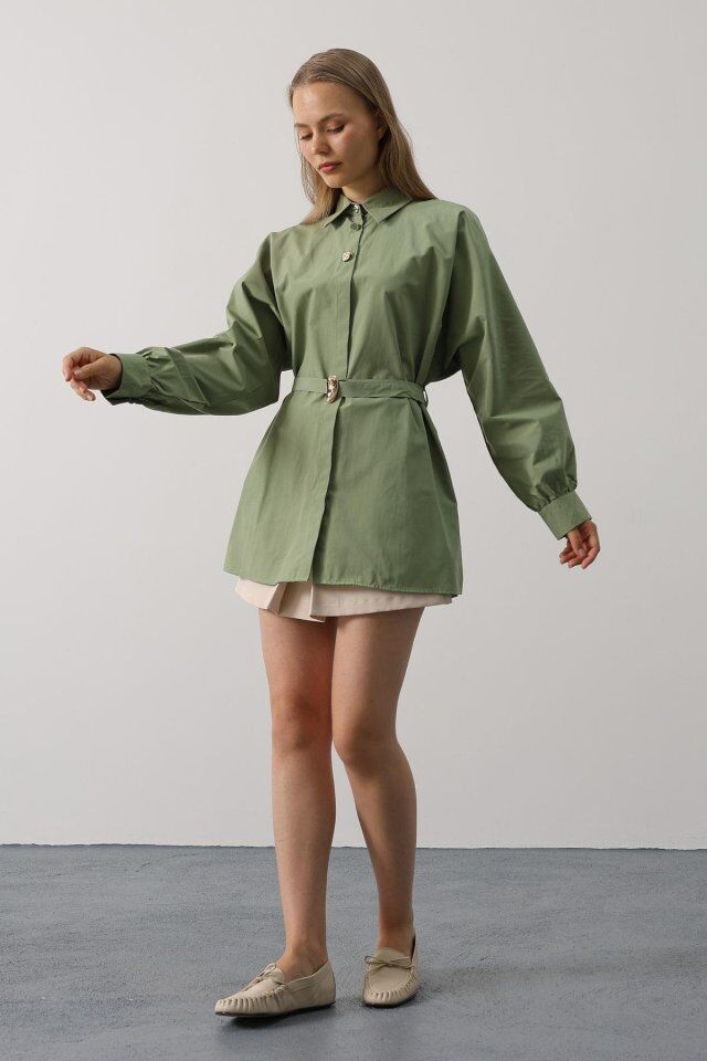 Kuşak Detaylı Tunik Gömlek - Haki