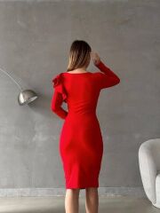 Kadın Kruvaze Yaka Volan Detay Midi Boy Fırsat ürün Elbise