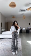 Kadın Saten Kumaş Leopar Desenli Pantolon