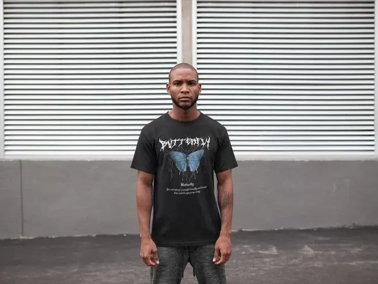 Unisex Bisiklet Yaka Baskılı Oversize T-Shirt - Siyah