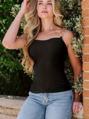 Kadın Kolsuz Zincir Askılı Kaşkorse Bodycon Bluz