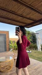Kadın Uzun Kollu Gold Düğme Detay Yelek Ve Pileli Mini Etek Ikili Takım