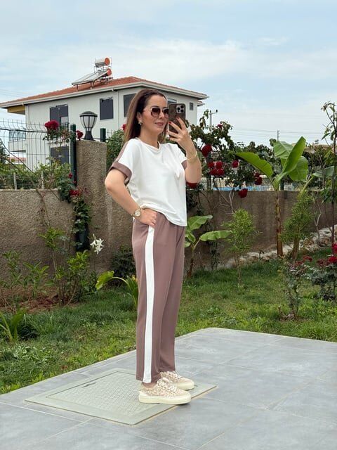 Kadın Modal Dokulu Kumaş Yanı şeritli Takım