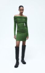 Kadın Madonna Mendil Yaka Fırsat ürün Büzgülü Mini Elbise