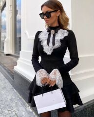 Kadın Scuba Dalgıç Kumaş Ithal Dantel Ve Bronş Detaylı Fırsat ürün Elbise