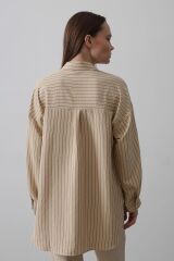 Çizgili Tek Cep Gömlek - Taş