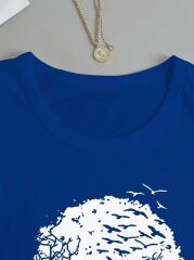 Kadın Uzun Kollu Bisiklet Yaka Ayçiçeği Desenli Viskon Bluz