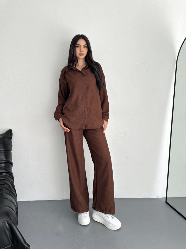 Gömlek Pantolon Ikili Takım - Kahverengi