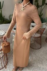 Ajur Detaylı Bisiklet Yaka Triko Elbise 2861