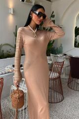 Ajur Detaylı Bisiklet Yaka Triko Elbise 2861