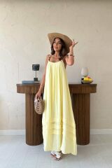 Sarı Askılı Müslin Elbise