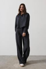 Çizgili Gömlek Pantolon Takım - Lacivert