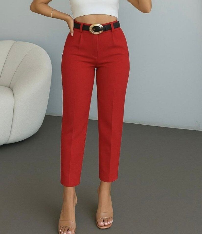 Kadın Yüksek Bel Gipe Detay Dar Paça Kısa Pantolon