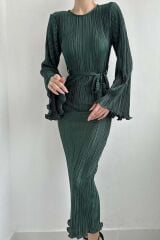 Zümrüt İspanyol Kol Piliseli Elbise