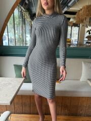 Kadın Kazayağı Desen Süet Kumaş Fırsat ürün Midi Boy Elbise