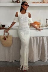 Omuz Detaylı Etek Ücü Püsküllü Triko Elbise 2862