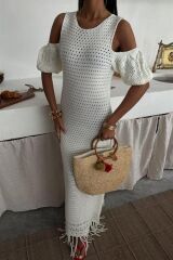 Omuz Detaylı Etek Ücü Püsküllü Triko Elbise 2862