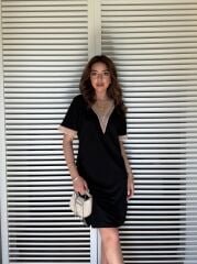 Kadın V Yaka Güpürlü İki İplik Elbise