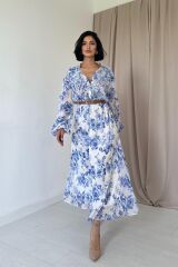 Mavi Biye Detaylı Elbise