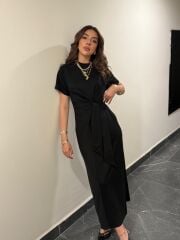 Kadın Kısa Kollu Bisiklet Yaka Yandan Bağlamalı Viskon Iki Iplik Elbise