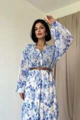 Mavi Biye Detaylı Elbise