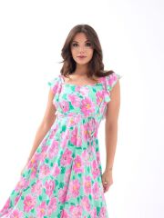 5370 ELBİSE-PEMBE GÜL DESEN