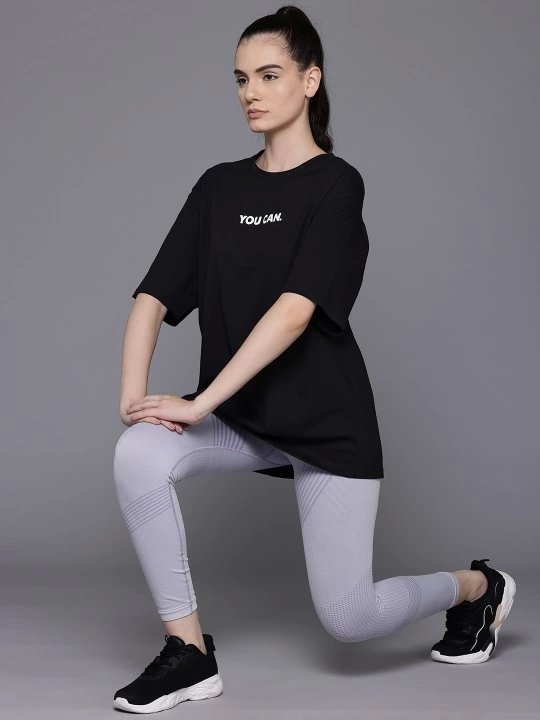 Baskılı Oversize T-shirt - Siyah