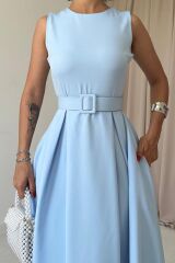 Bebe Mavi Halter Yaka Kloş Elbise