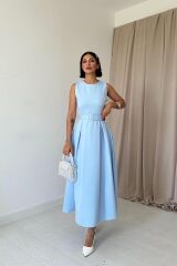 Bebe Mavi Halter Yaka Kloş Elbise