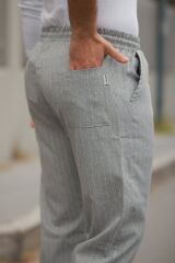 Erkek Beli Bağcıklı çizgili Pantolon