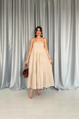 Taş Askılı Parçalı Müslin Elbise